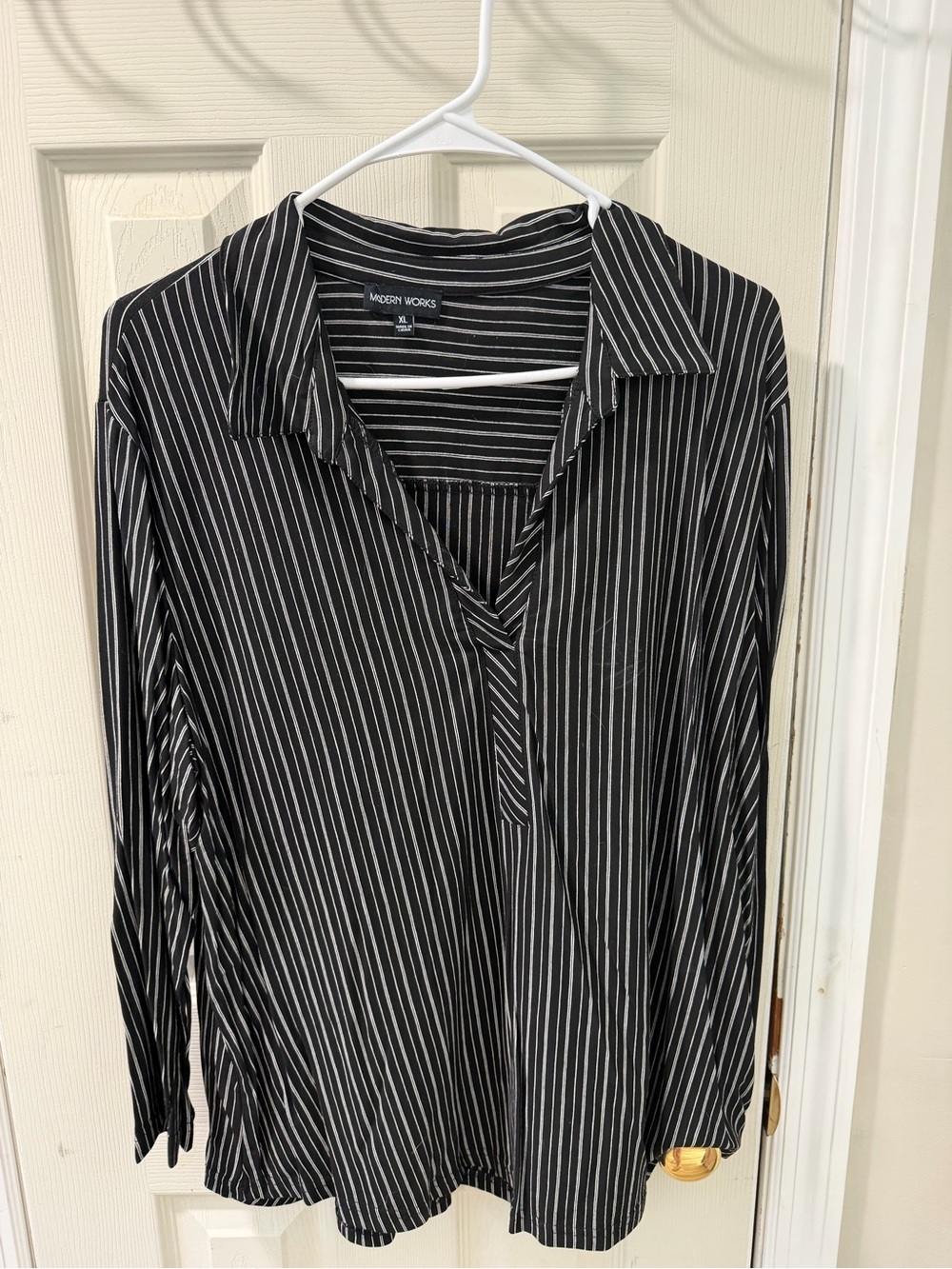 Modern Works Black Pinstripe Casual Button-Down Shirt